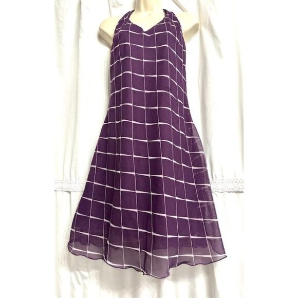 RAG Women Y2K Purple Geometry Squares Coquette Baby Doll Halter Short Dress L - Picture 2 of 7